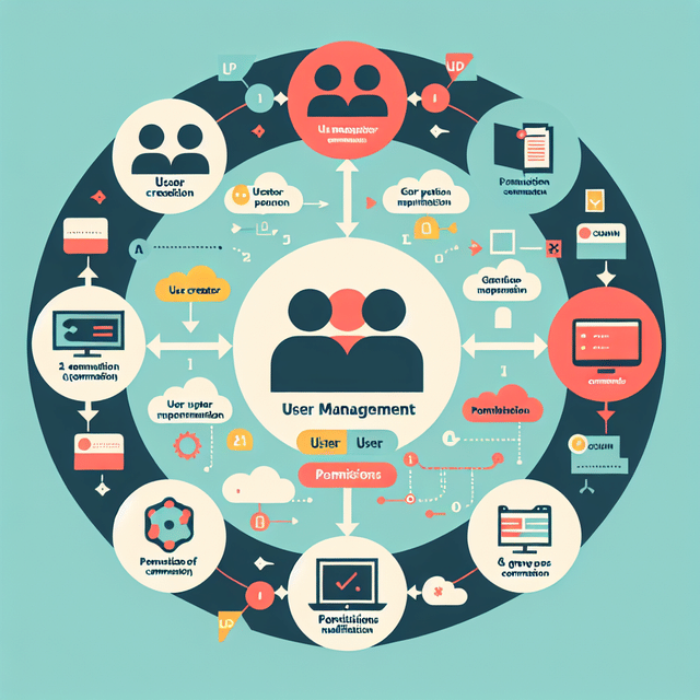 Infographic showing user management and permission commands in Linux