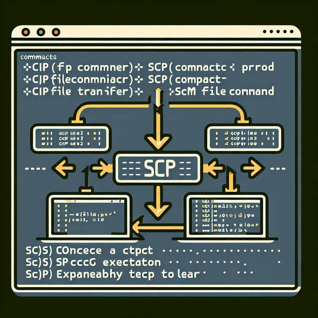 Graphic showing SCP commands for file transfer in a Linux terminal